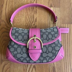 Coach Signature Mini Shoulder Bag Pink Trim Y2K Canvas Small Purse Cute